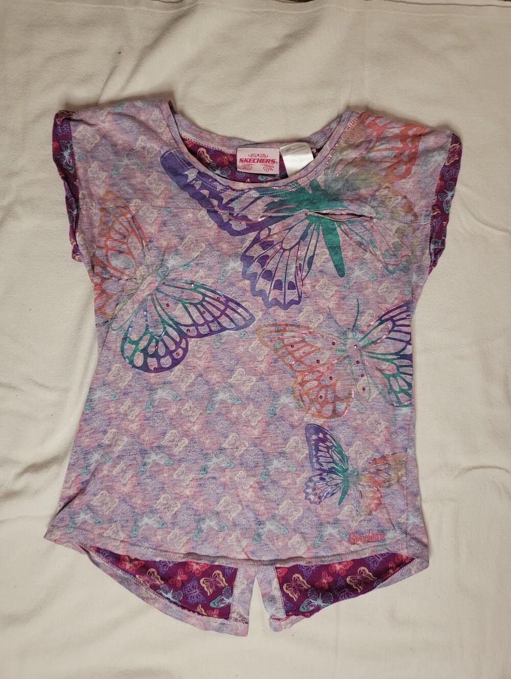 Skechers Y2K Purple Rainbow Butterfly T-Shirt - Picture 3 of 10